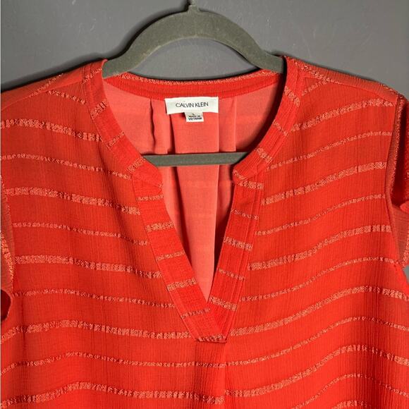 Calvin Klein Orange V Neck Blouse With Flutter Sleeves Size Large - Picture 3 of 7